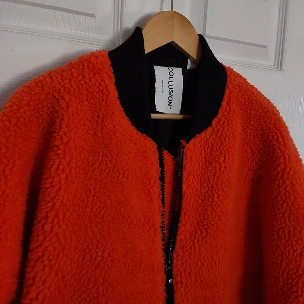 Collusion Orange Fuzzy Bomber Jacket - Picture 2 of 3